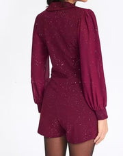 Sequin V-Neck Lantern-Sleeve Jumpsuit