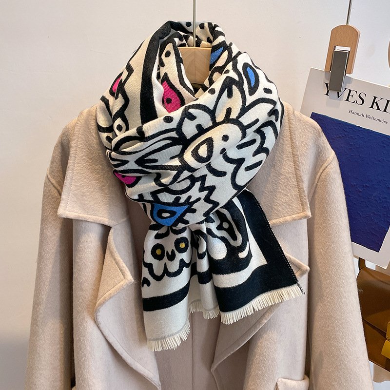 Double-Sided Cashmere Scarf with Tassel