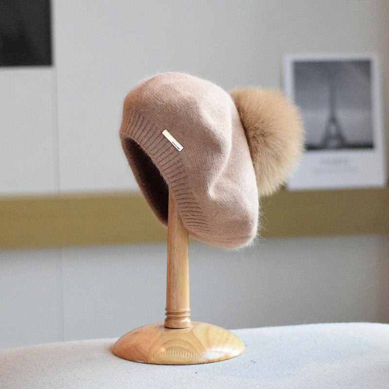 Angola Rabbit Fur Beret for Women - Winter Warmth Guaranteed