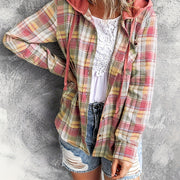 Women's Casual Hooded Distressed Button-Up Overshirt