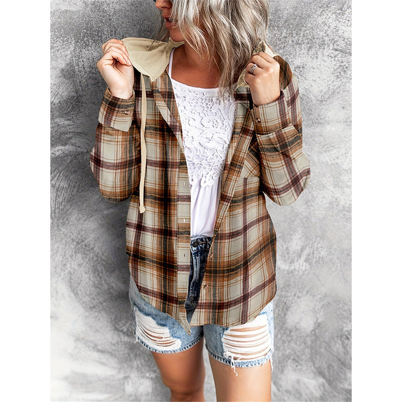 Women's Casual Hooded Distressed Button-Up Overshirt