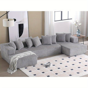 131'' Modular Sectional Couch, U-shaped sofa, Chaise Lounge, Striped fabric, Upholstered 4 Seater Couch for Living Room, Bedroom, Free Combination Sofa (Corduroy), Gray
