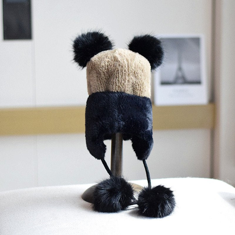 Warm Knitted Ear Protection Fur Ball Hat