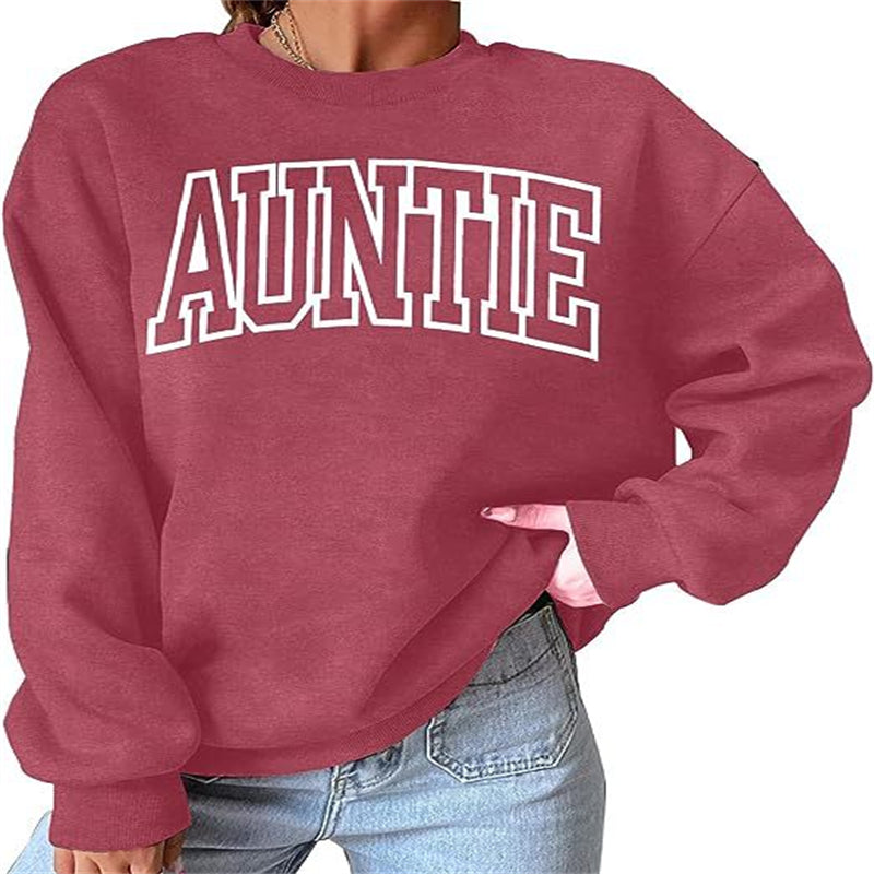 Oversized Aunt Letter Print Round-Neck Sweatshirt