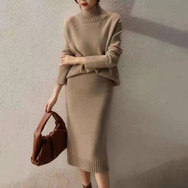 Women's Two-Piece Skirt Set - Loose Fit, Long Sleeve