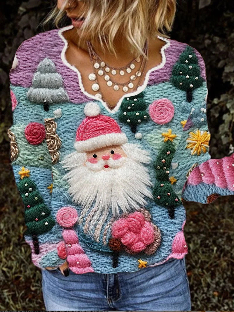 Wave Neckline 3D Printed Animal Pocket Pullover