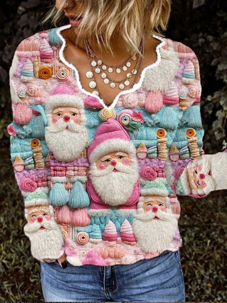 Wave Neckline 3D Printed Animal Pocket Pullover