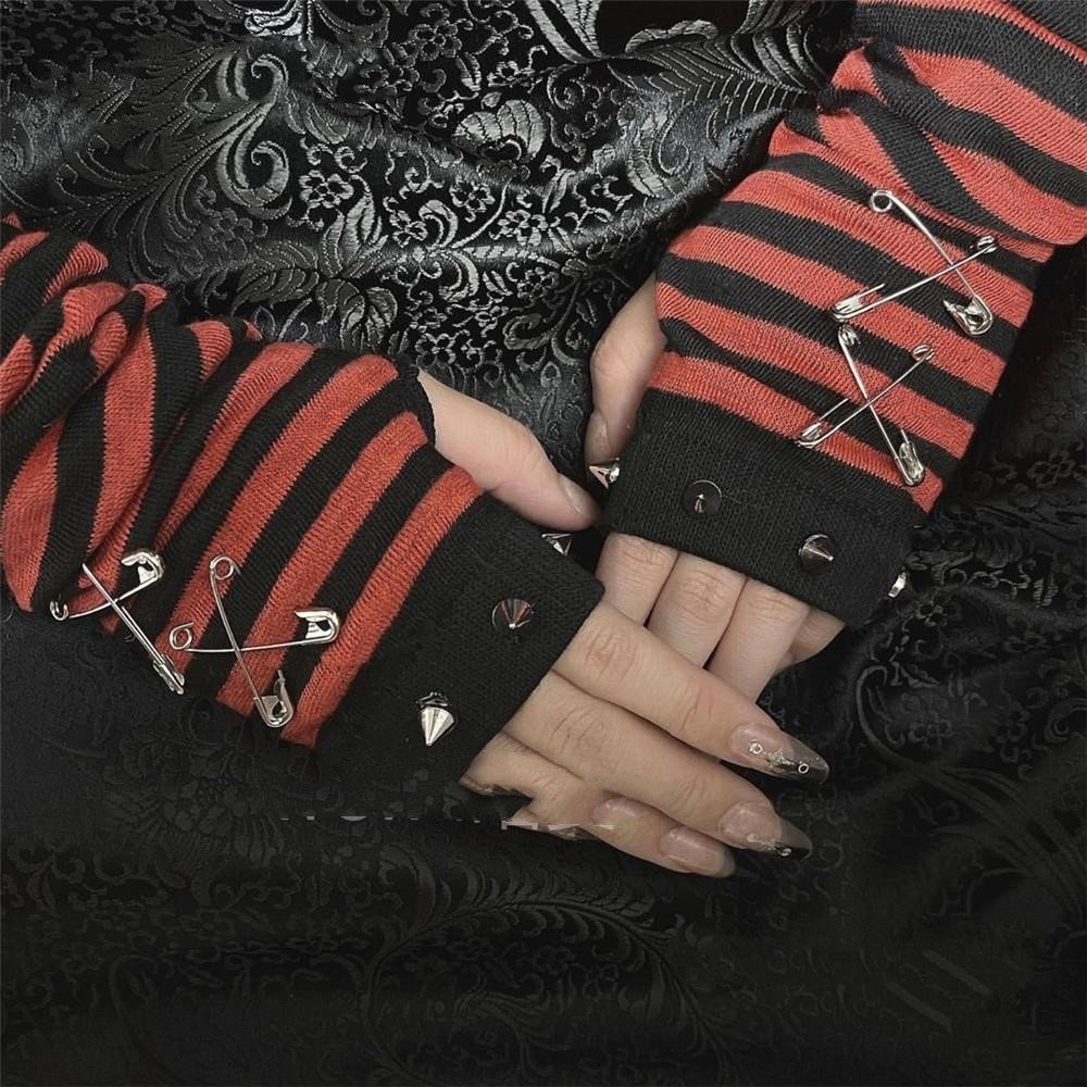 Dark Fingerless Oversleeve with Rivet Accents
