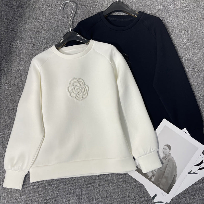 Beaded Camellia Air Layer Pullover Sweater