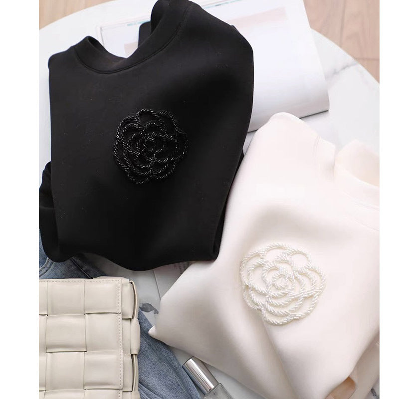 Beaded Camellia Air Layer Pullover Sweater