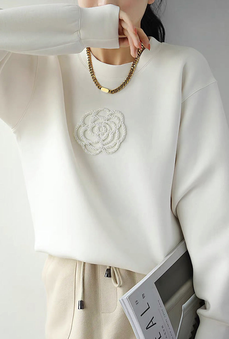 Beaded Camellia Air Layer Pullover Sweater