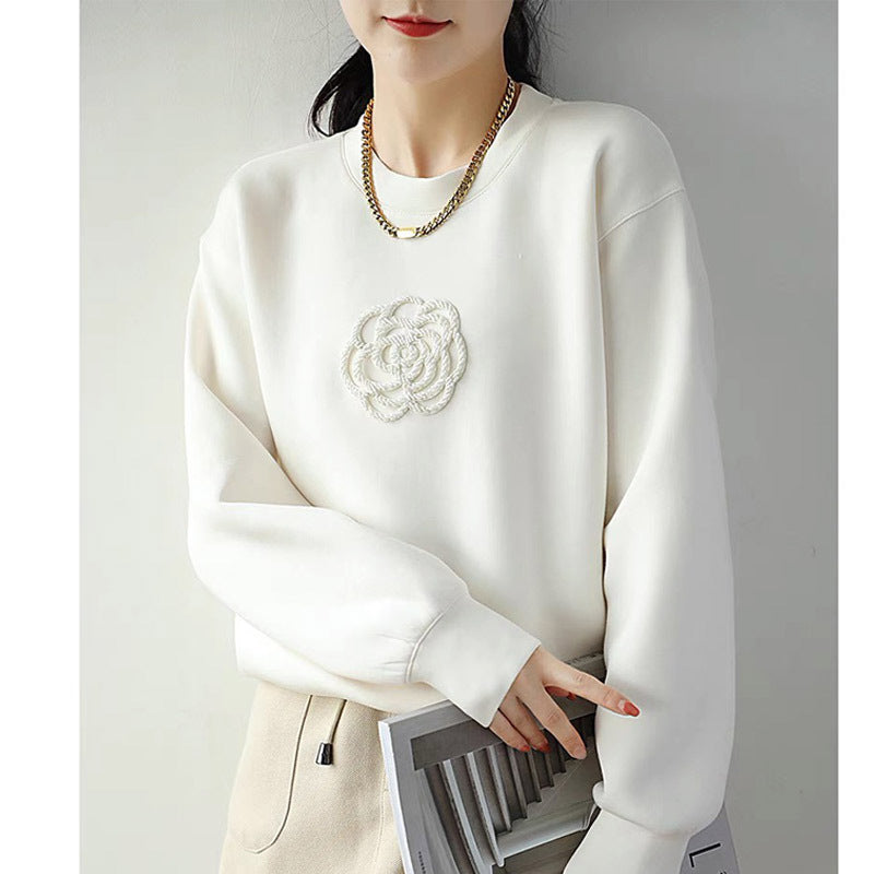 Beaded Camellia Air Layer Pullover Sweater