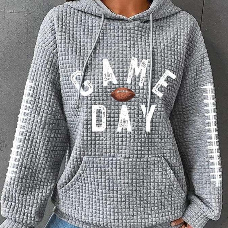 Women's Rugby Print Waffle Hooded Sweatshirt