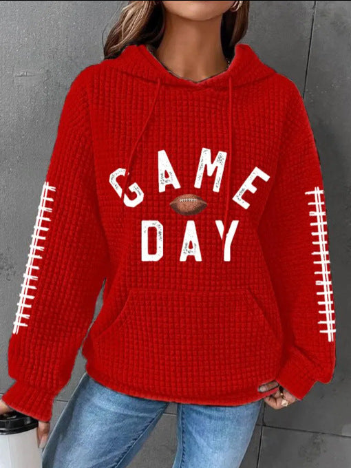 Women's Rugby Print Waffle Hooded Sweatshirt