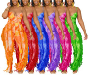 Red, Blue, Purple, Green, Orange, Rose Red Tassel Jumpsuit Set