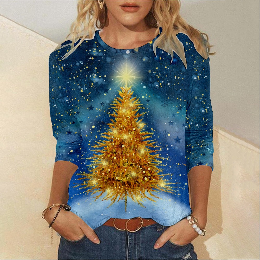 Festive 3D Christmas Print Long Sleeve Casual T-Shirt