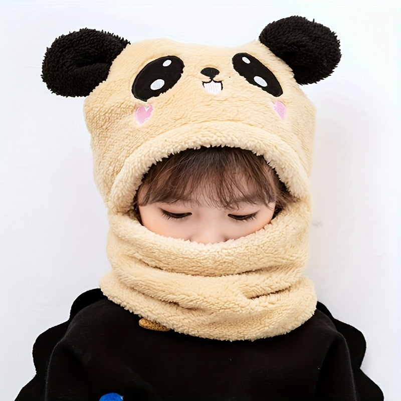 Cozy Cartoon Animal Ear Beanie for Kids – Thick Lined Soft Winter Hat with Neck Warmer, Hand Washable, Ages 3‑14