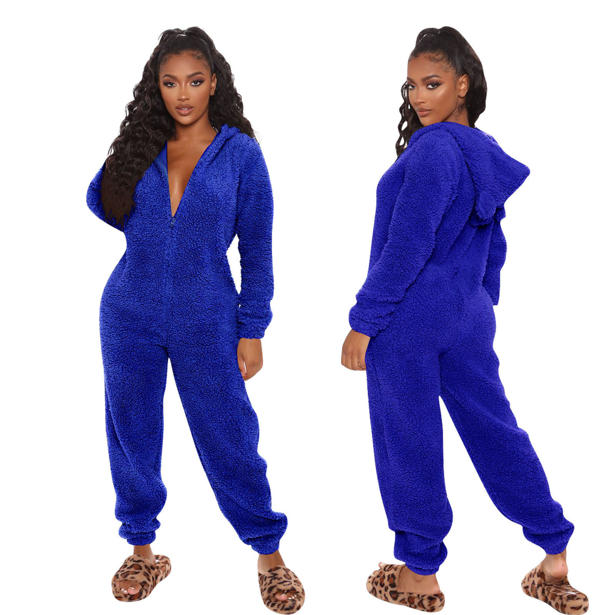 Cozy Plush Hooded Long Sleeve Jumpsuit Pajamas