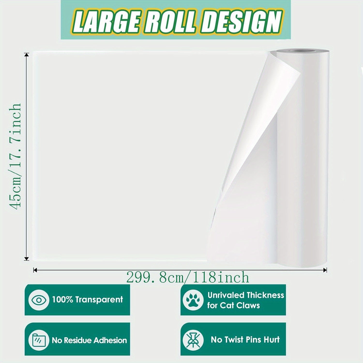 Durable Cat Scratch Guard Durable 1 Roll Thickened Self-adhesive Cat Scratch Guard 17.7x118  Easy Apply No-nail Furniture Protector, Pet Barrier For Couches & Doors, Safe For Cats & Home Decor