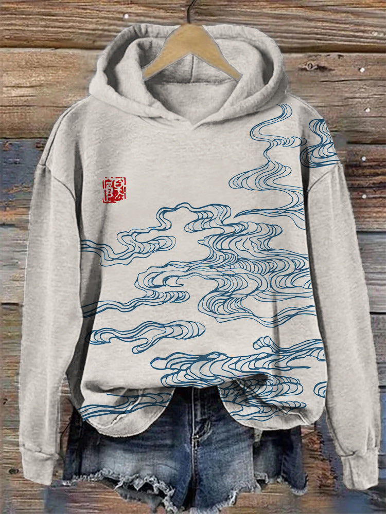 Cozy 3D Digital Print Drop-Shoulder Casual Pullover Sweater