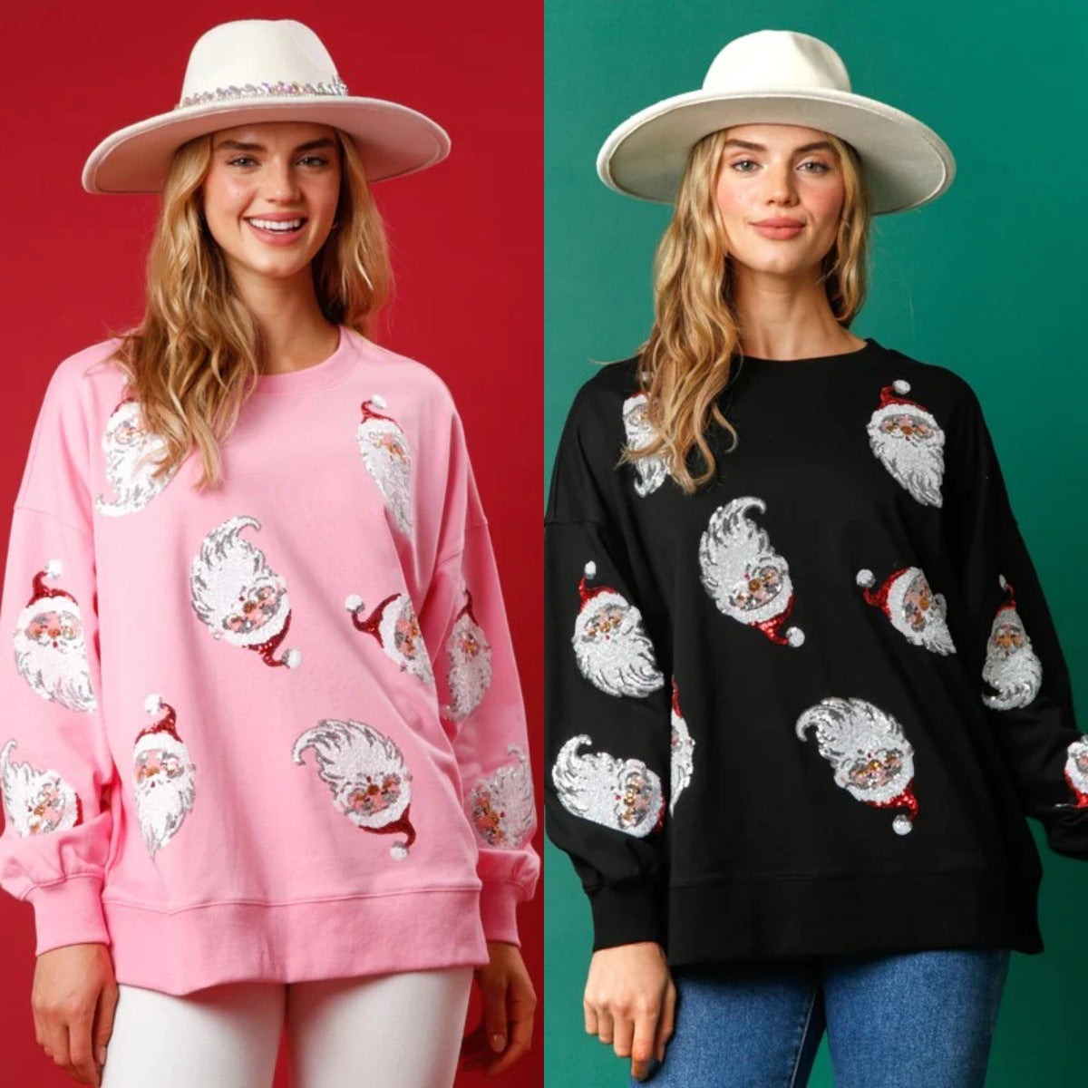Women's Christmas Sequined Loose Casual Crew Neck Sweater
