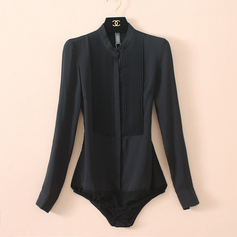 Elegant Pleated Chiffon Romper Shirt