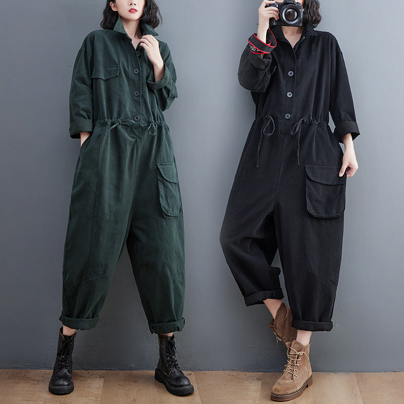 Plus Size Retro Loose One-Piece Casual Jumpsuit