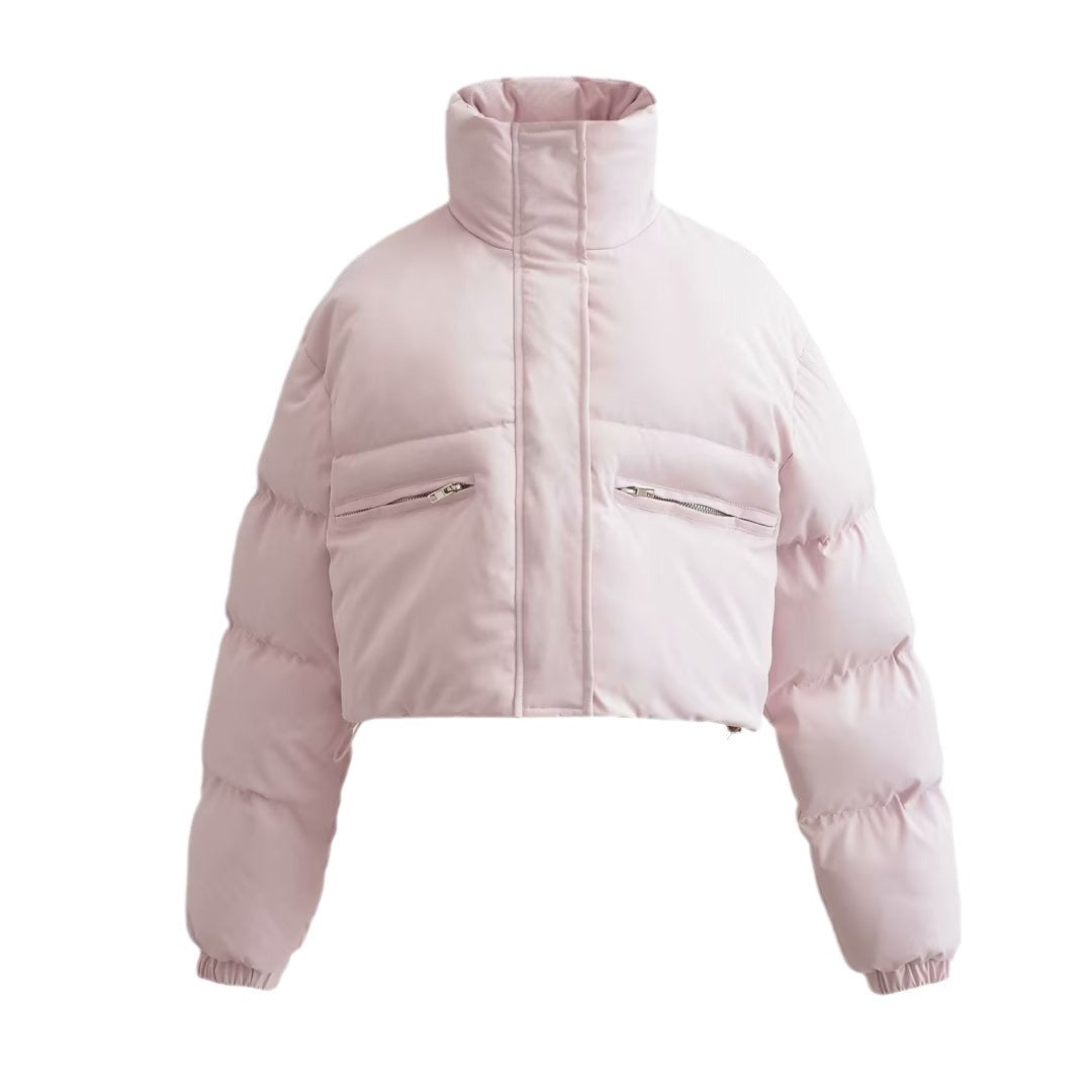 Women's Stand Collar Zipper Short Down Winter Coat