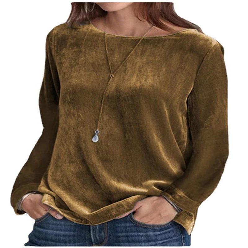 Cozy Solid Velvet Long Sleeve Pullover Sweater
