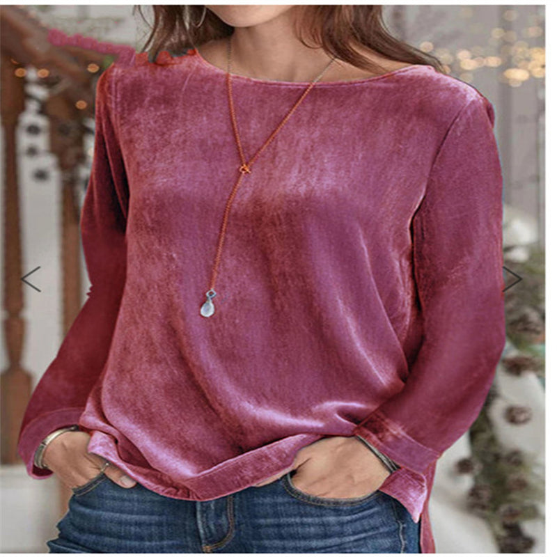 Cozy Solid Velvet Long Sleeve Pullover Sweater