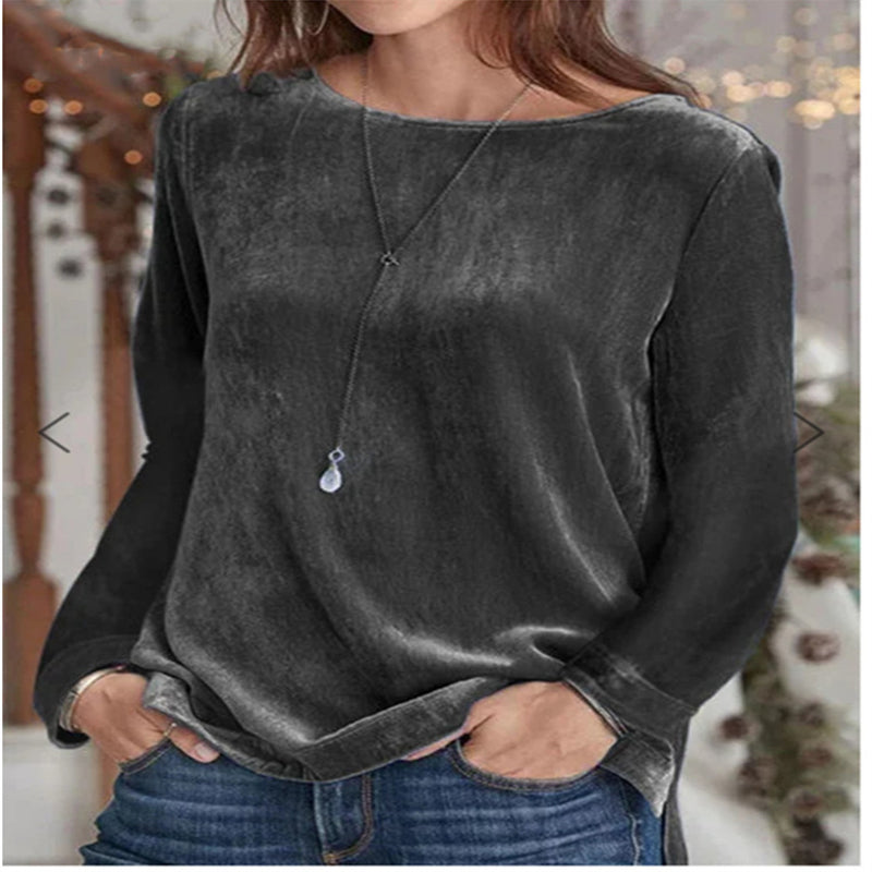 Cozy Solid Velvet Long Sleeve Pullover Sweater