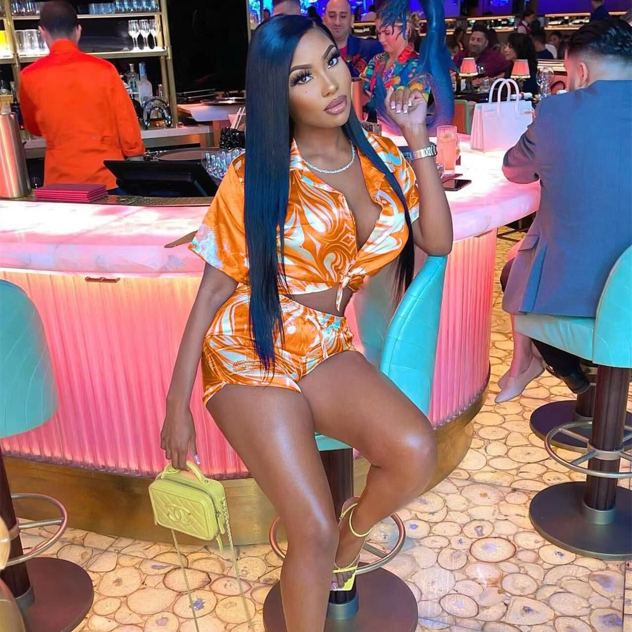 Summer Two-piece Satin Blouse Set