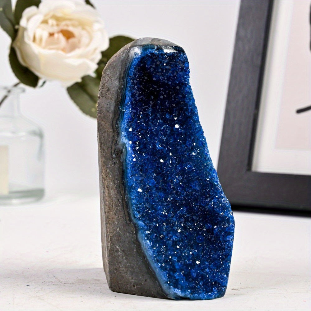 [Natural Blue Crystal] 1pc Natural Blue Crystal Cluster - Handcrafted Aesthetic Home Decor with Sparkling Starry Inclusions, Unique Holiday Gift for Christmas Halloween Hanukkah Easter, Spiritual…