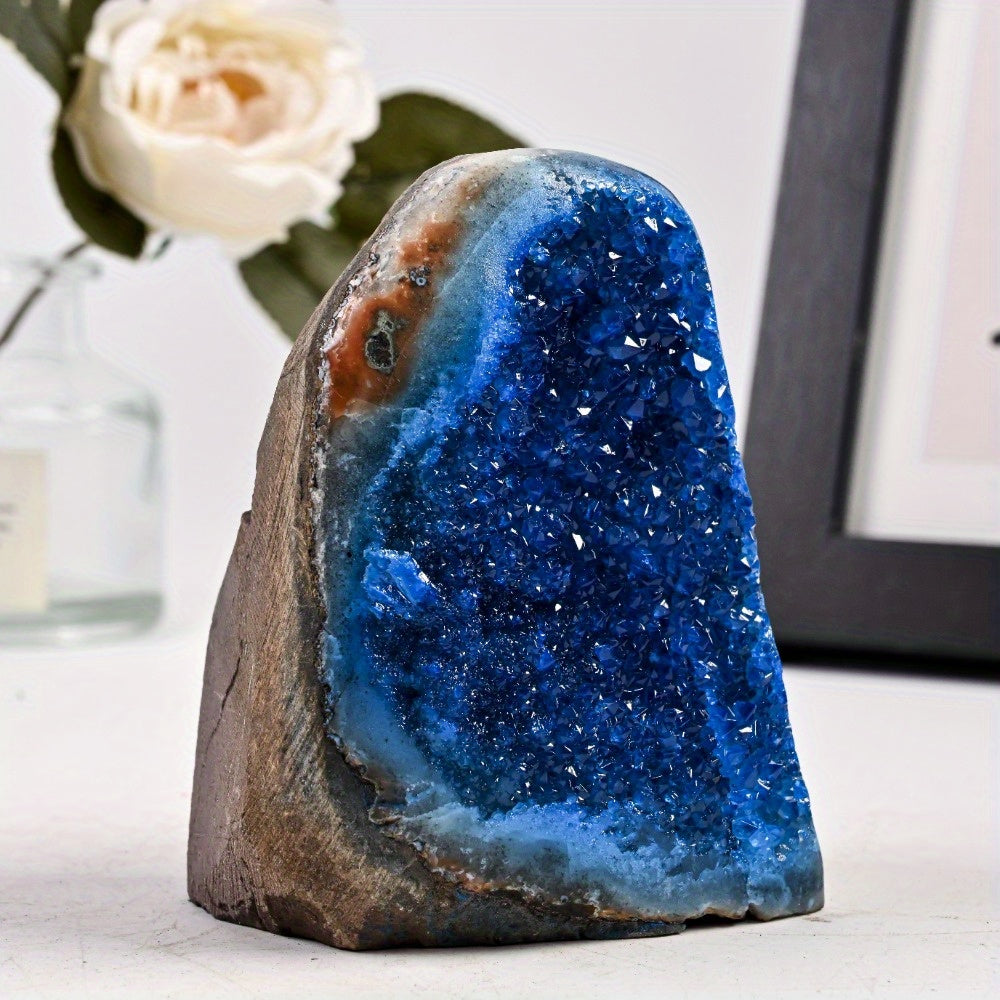 [Natural Blue Crystal] 1pc Natural Blue Crystal Cluster - Handcrafted Aesthetic Home Decor with Sparkling Starry Inclusions, Unique Holiday Gift for Christmas Halloween Hanukkah Easter, Spiritual…