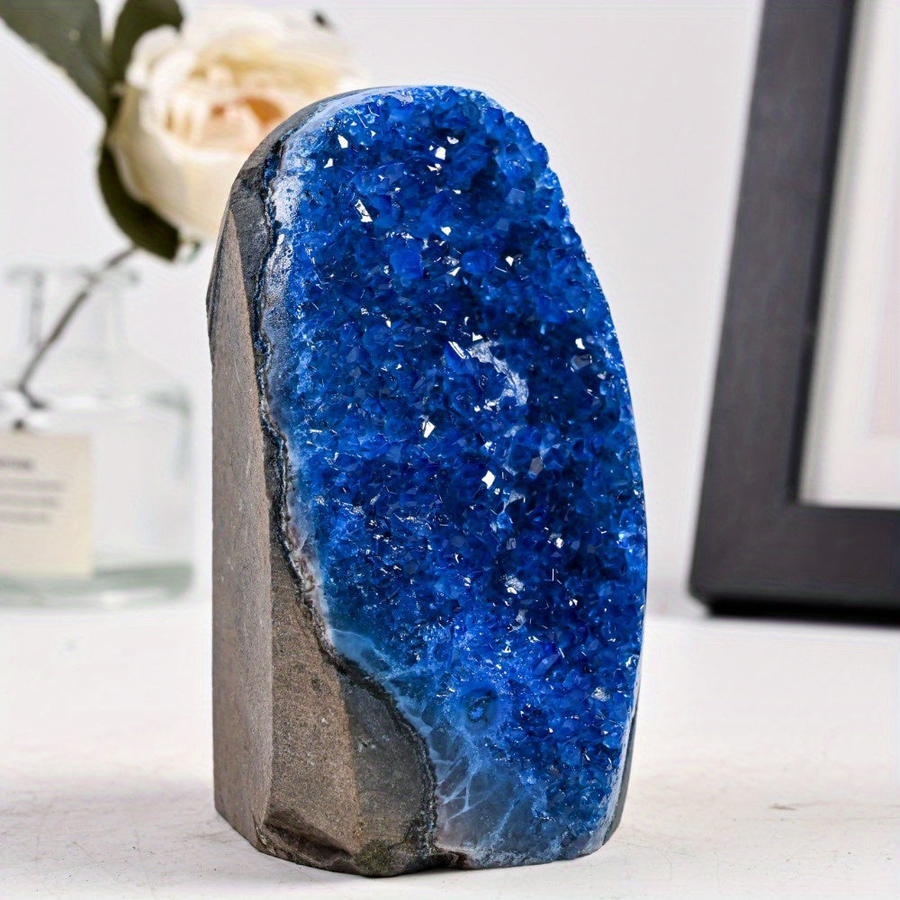 [Natural Blue Crystal] 1pc Natural Blue Crystal Cluster - Handcrafted Aesthetic Home Decor with Sparkling Starry Inclusions, Unique Holiday Gift for Christmas Halloween Hanukkah Easter, Spiritual…