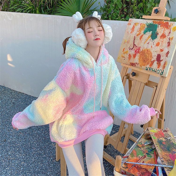 Cozy Fleece-Lined Tie-Dye Hooded Sweater