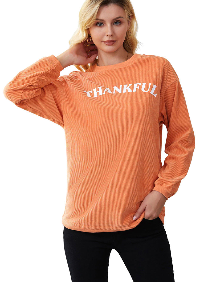 Women's Letter Print Casual Round Neck Pullover Sweater