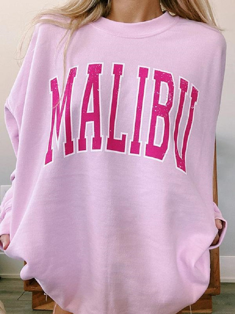 Cozy Plus Size Round Neck Printed Loose Pullover Sweater