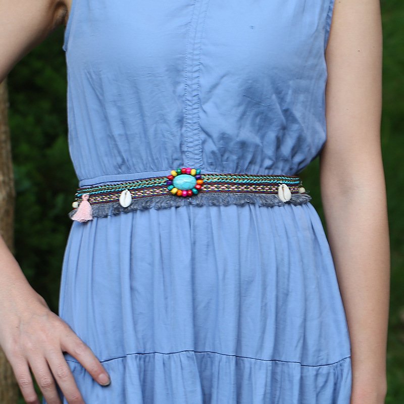 Add a Touch of Ethnic Chic with Geometric Shell Woven Belt