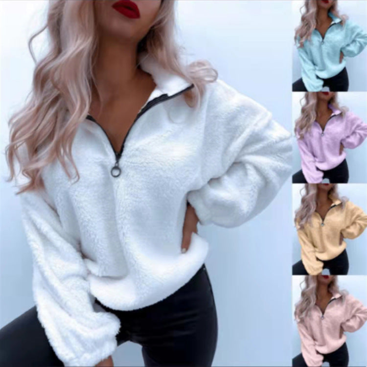 Cozy Women's Long-Sleeve Lapel Flannel Pullover Sweater