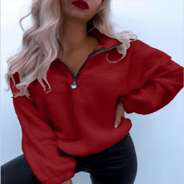 Cozy Women's Long-Sleeve Lapel Flannel Pullover Sweater