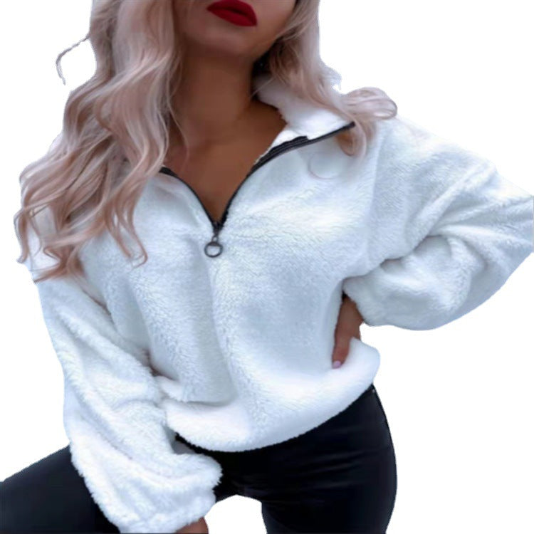 Cozy Women's Long-Sleeve Lapel Flannel Pullover Sweater