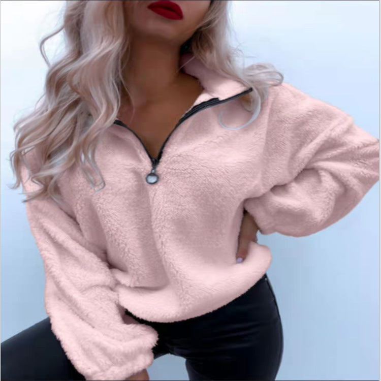 Cozy Women's Long-Sleeve Lapel Flannel Pullover Sweater