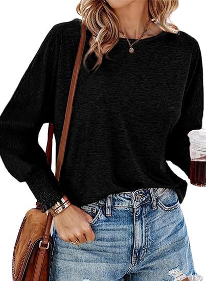 Women's Casual Loose Smocked Long Sleeve Top