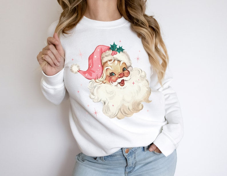 Festive Santa Claus Women's Long Sleeve Cotton Holiday Sweater