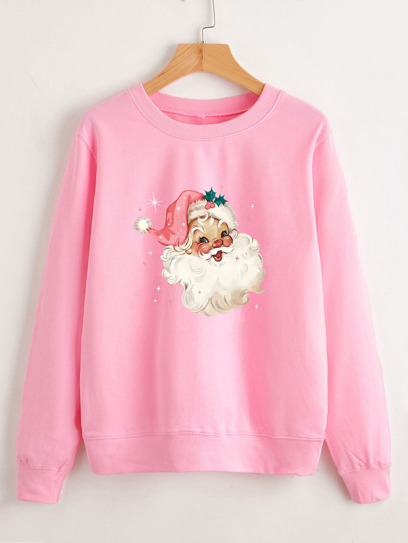 Festive Santa Claus Women's Long Sleeve Cotton Holiday Sweater