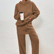 Casual Solid Color Fleece-Lined Hooded Trousers for Women