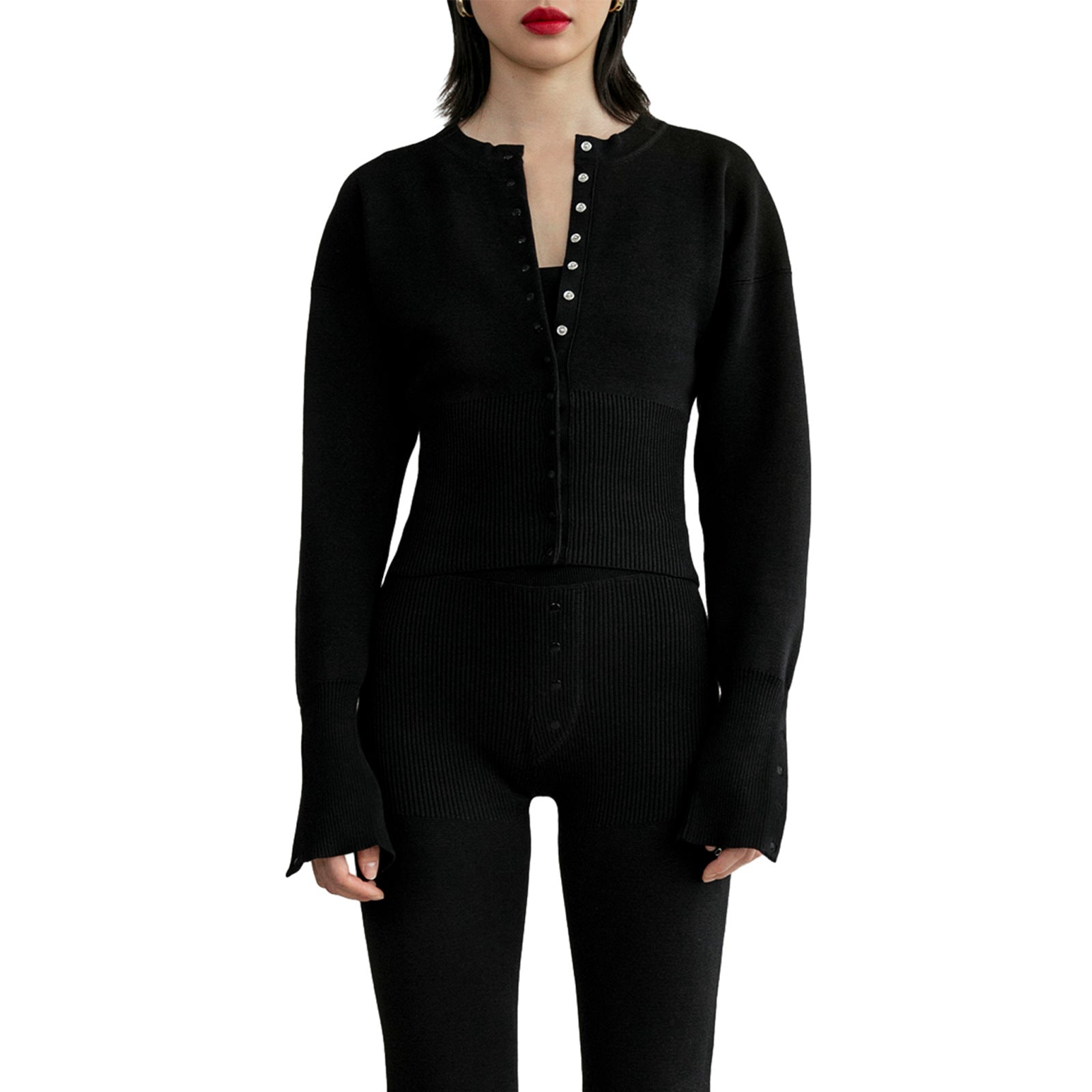 Ribbed Long Sleeve Button-Up Top for Women