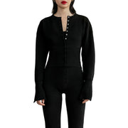 Ribbed Long Sleeve Button-Up Top for Women