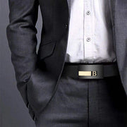 Men's Leather Business Belt with Automatic Buckle